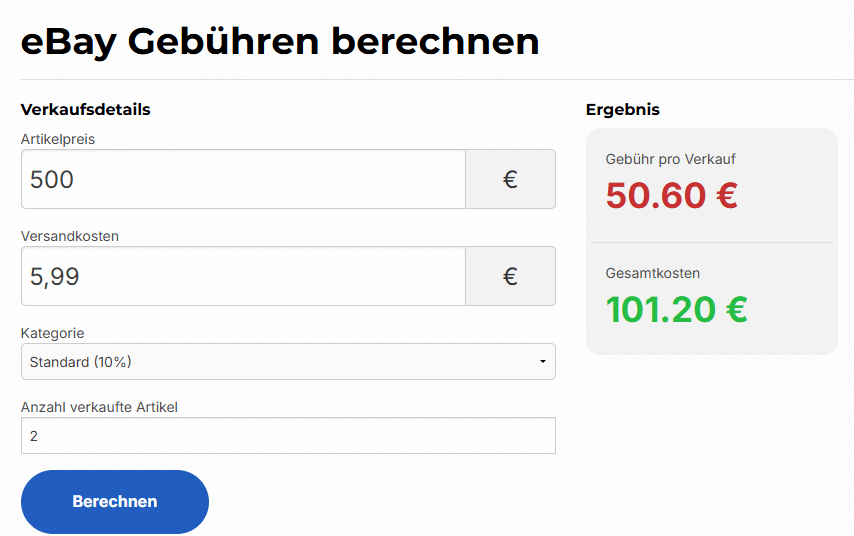 Screenshot: So funktioniert der eBay Gebührenrechner